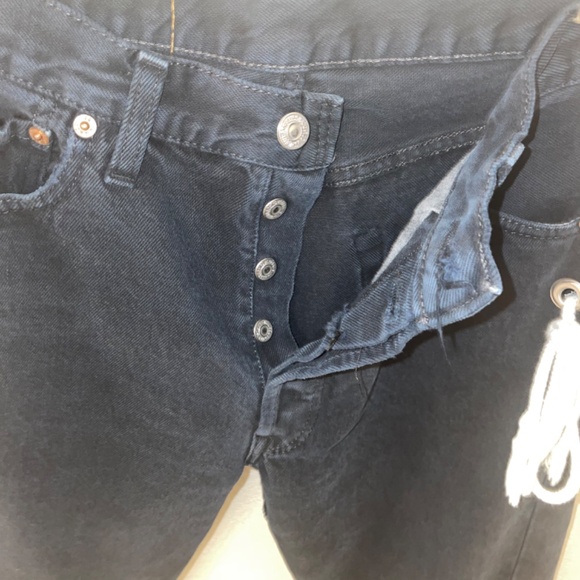 LEVI’S 501 Reworked Upcycled Lace Up Dark Navy Denim Jeans Size Fits 27-… - Picture 4 of 10